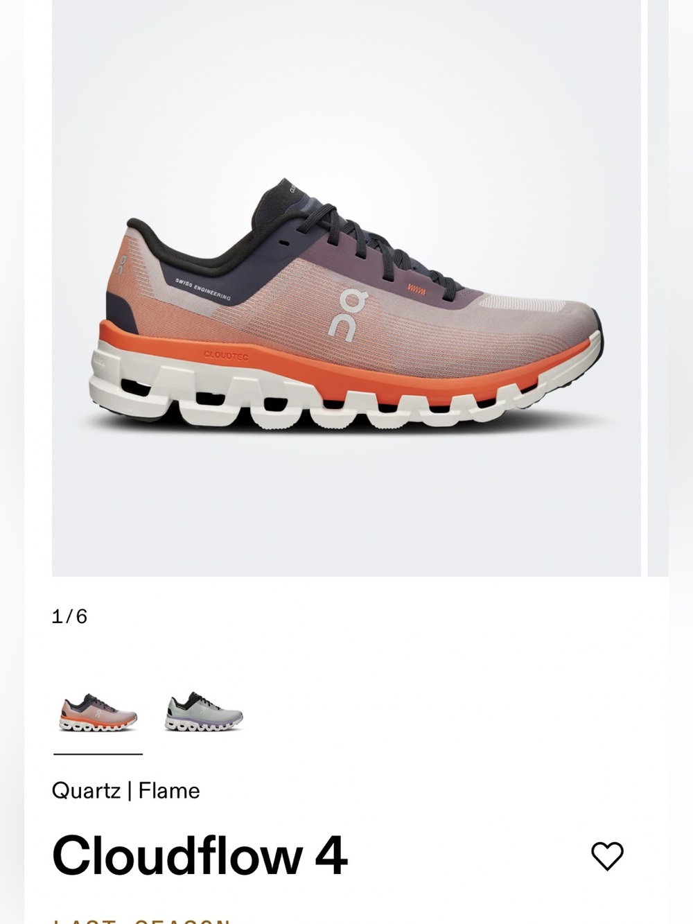 On Cloudflow 4 Women's Running Sz 8 in Quartz/Flame As New, Tried On Only No Box